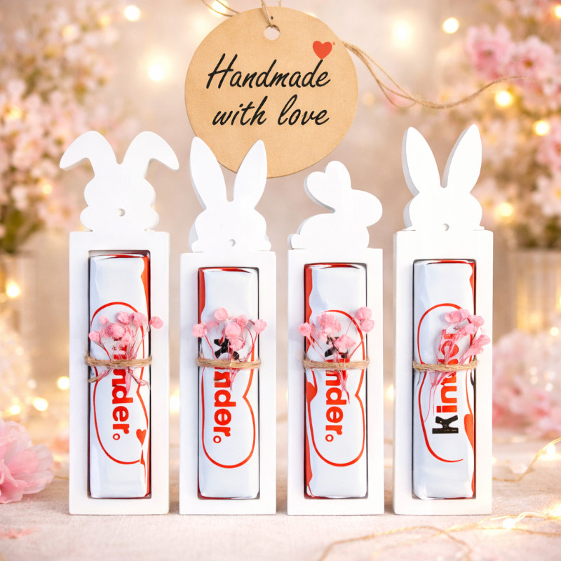 Ostermitbringsel 4er Set mit Kinder Schokoriegel und Hasenmotiv modern dekoriert